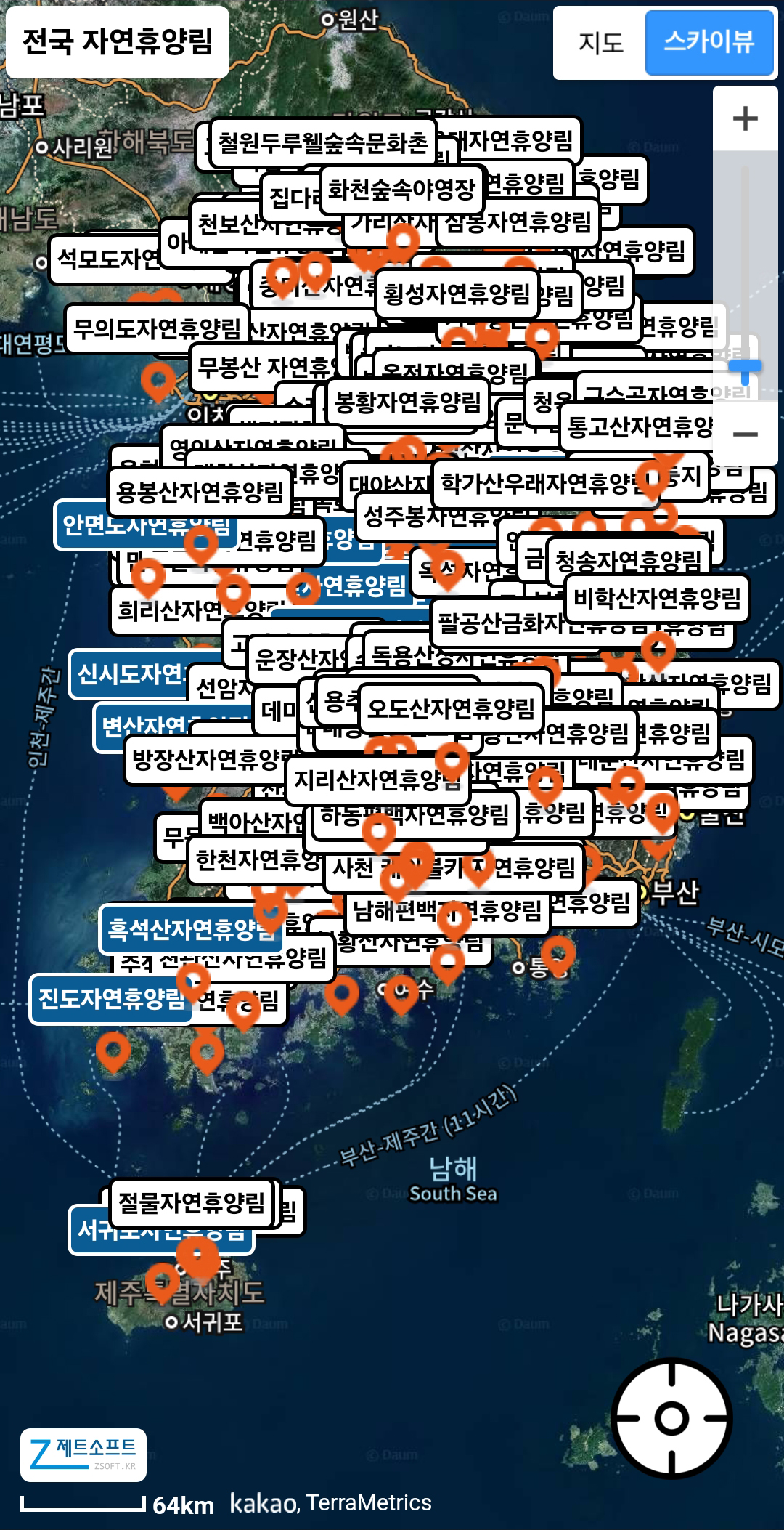 전국 자연휴양림 지도